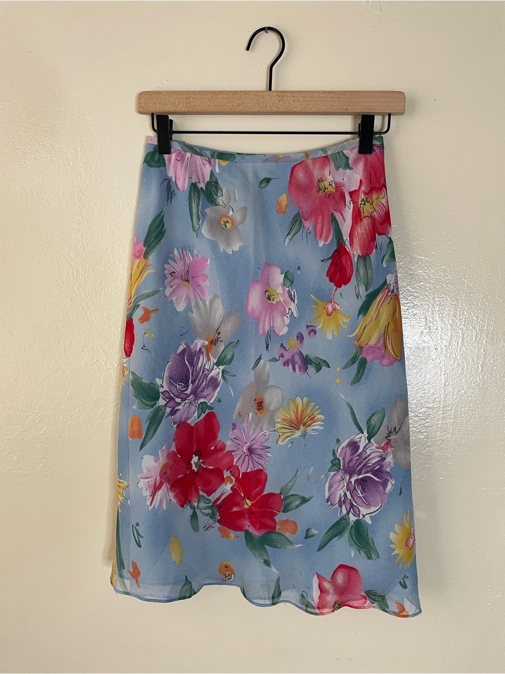 Ralph Lauren Silk Sky Blue Floral Skirt